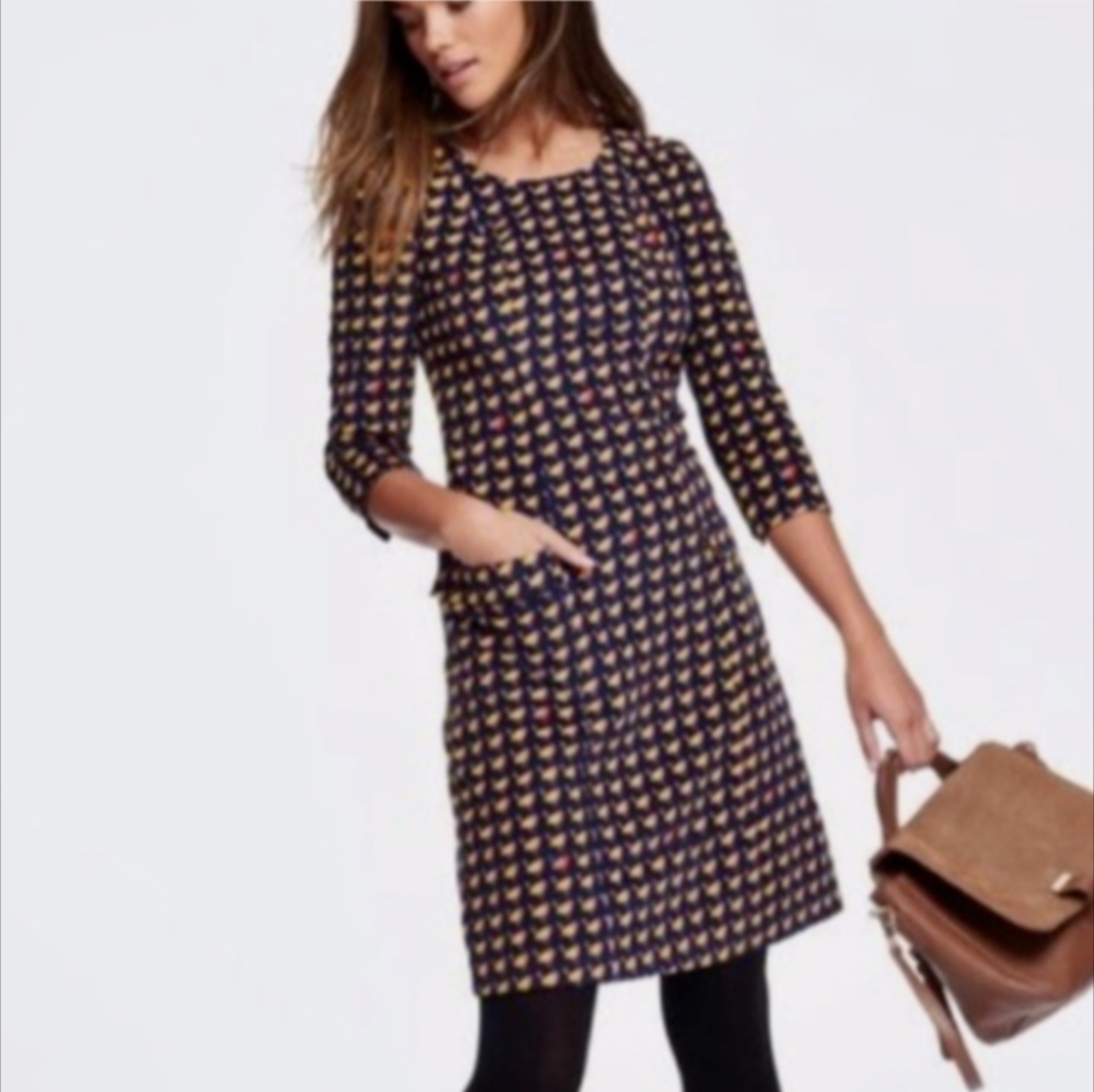 Boden Hartland Corduroy Dress Bird Print Navy Blue Size 8L